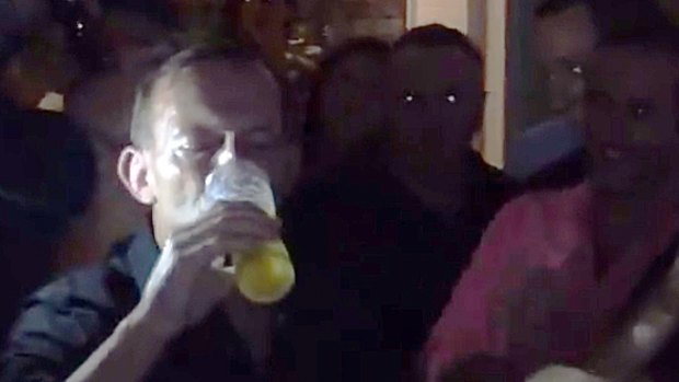 Tony Abbott has become the latest Australian prime minister to skol a beer in public.