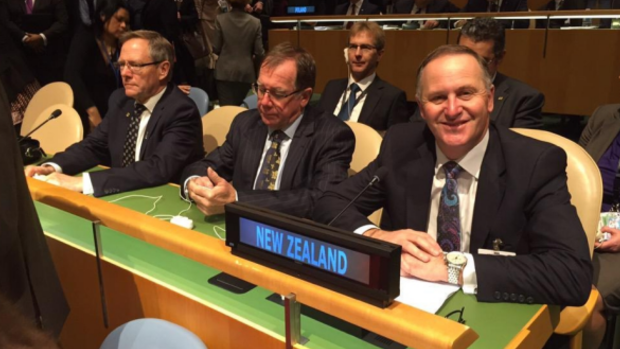 Prime Minister John Key with the New Zealand delegation at the United Nations.