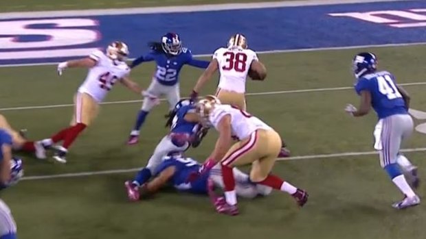 Half a chance: Jarryd Hayne tries to get past the New York defence.