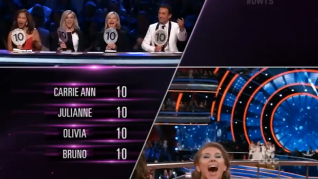 The judges give their perfect scores to an elated Bindi Irwin...again.