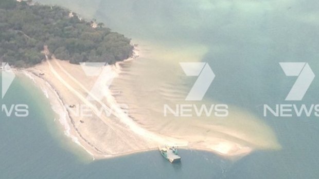 A picture from the Seven News chopper of the sinkhole that has formed at Inskip Point