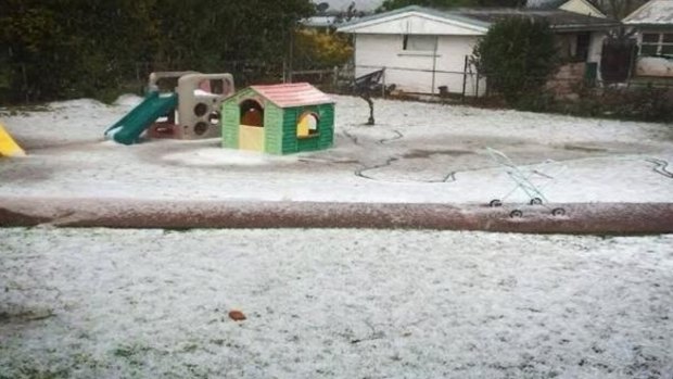 Hail blanketed Toowoomba backyards on Tuesday night.