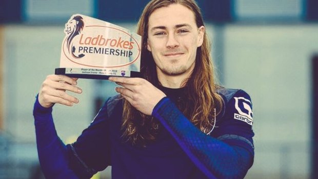 Honoured: Jackson Irvine with the player of the month award.