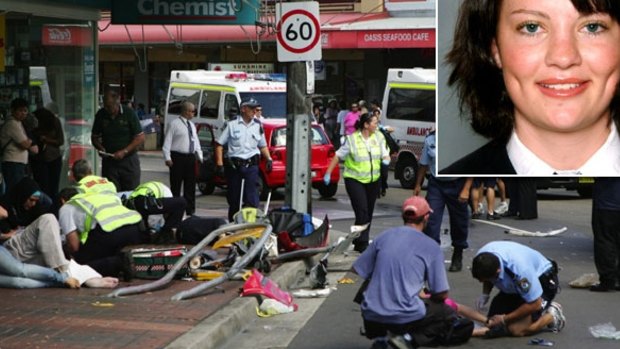 Emma Hansen, inset, was killed when a car crashed into a bus queue in Kogarah in 2007. 