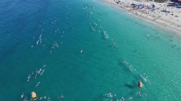 Drones will track open water swimmers competing at Cottesloe Beach on Saturday. 