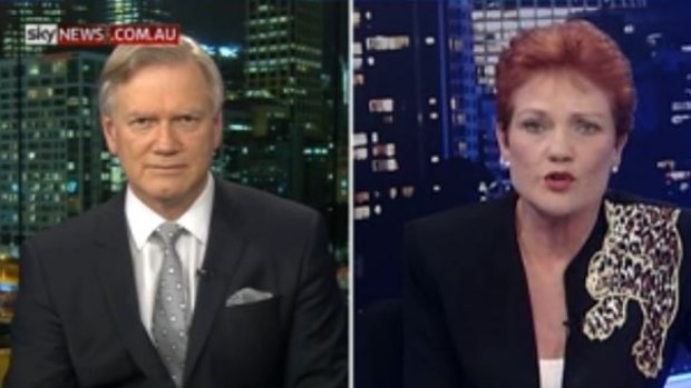 Pauline Hanson is interviewed by Andrew Bolt on Thursday night.