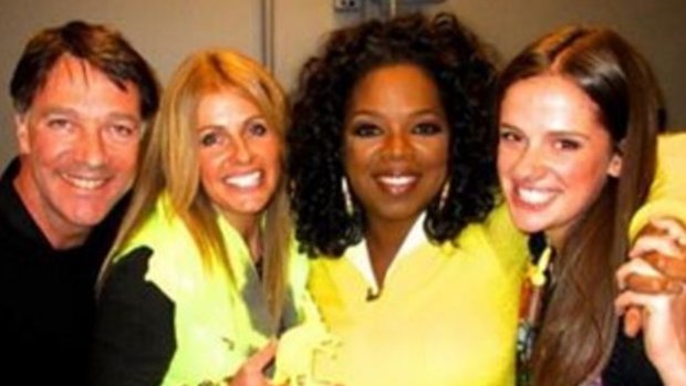 Oprah’s friend Megan Castran, second from left, who is ambassador for One Girl, told Fairfax on Monday that she hopes the auction will raise “around $5000” for the worthy cause. Pictured with her family and Oprah.