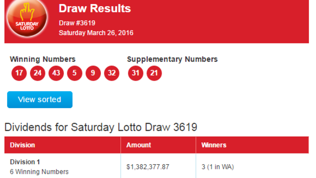 The winning numbers from Saturday night's draw.