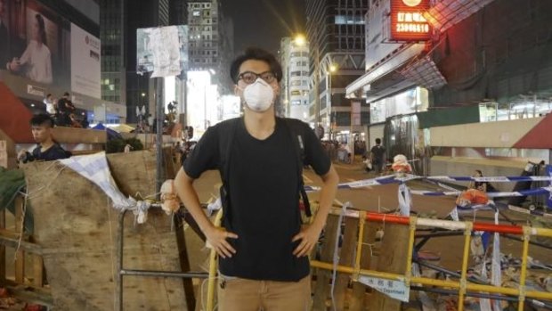 Alvin Cheng at the Mong Kok protest site in Hong Kong in October 2014. 