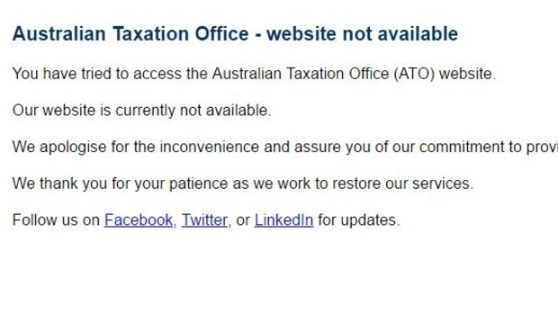 An error message on the ATO website on Thursday morning.