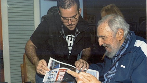 Former Cuban president Fidel Castro and president of Cuba's University Students Federation Randy Perdomo. 