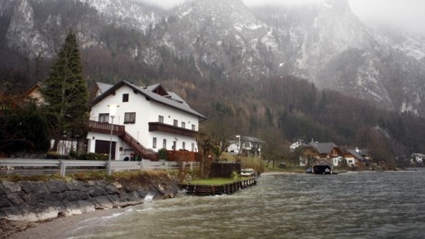 Lake Traunsee in front of Traunstein mountain in Gmunden, Austria.