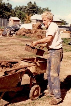 Brick by brick: Peter  Thorne makes mud bricks for the house that took nine years to build.