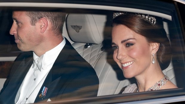 Prince William, Duke of Cambridge and Catherine, Duchess of Cambridge attend a State Banquet at Buckingham Palace on day 1 of the Spanish State Visit.