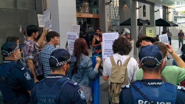 Protesters gather to campaign against Wilson Security's running of Australian detention centres.