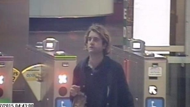 The man was captured in CCTV camera at a Sydney train station about an hour after the Woolloomooloo blaze.