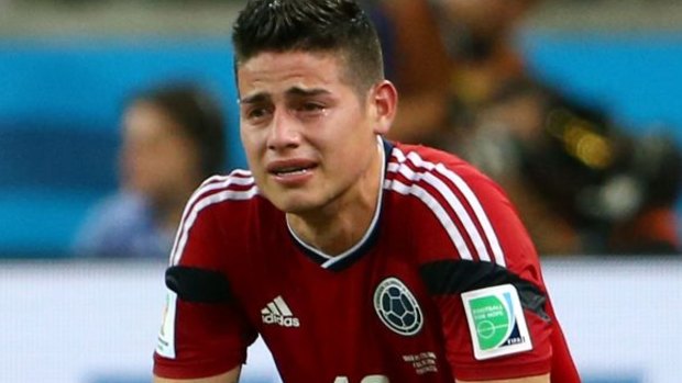 Crying shame: James Rodriguez was not impressed with the referee.