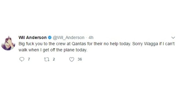 Wil Anderson's deleted tweet.