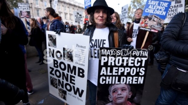 A protest in London last week urged the British government to do more to protect the children of Aleppo.