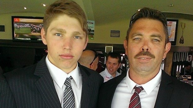 Duncan Wilmott with his father Ryan on Melbourne Cup day, 2015.