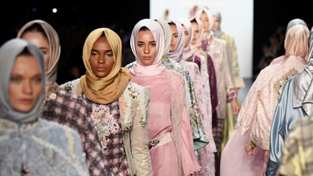 Models walk the runway at the Anniesa Hasibuan during New York Fashion Week.