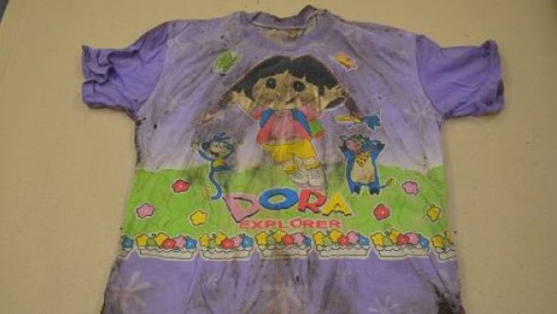 A Dora T-shirt found in a suitcase in which the body of a small child was discovered in South Australia. 