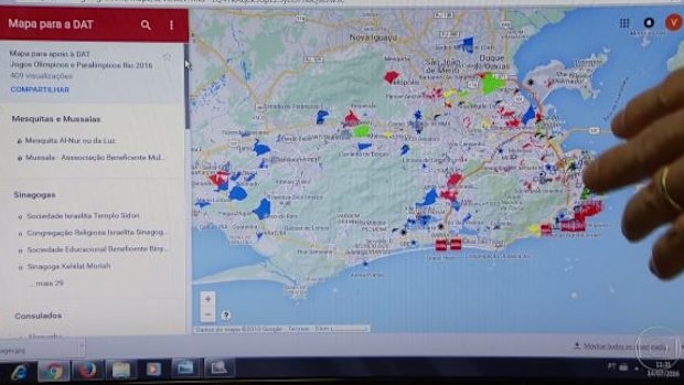 A map showing points of interest to security officials at the Rio Olympics.