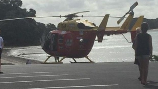 The Westpac rescue helicopter which landed in Beachlands where a teen was impaled by a metal stake.