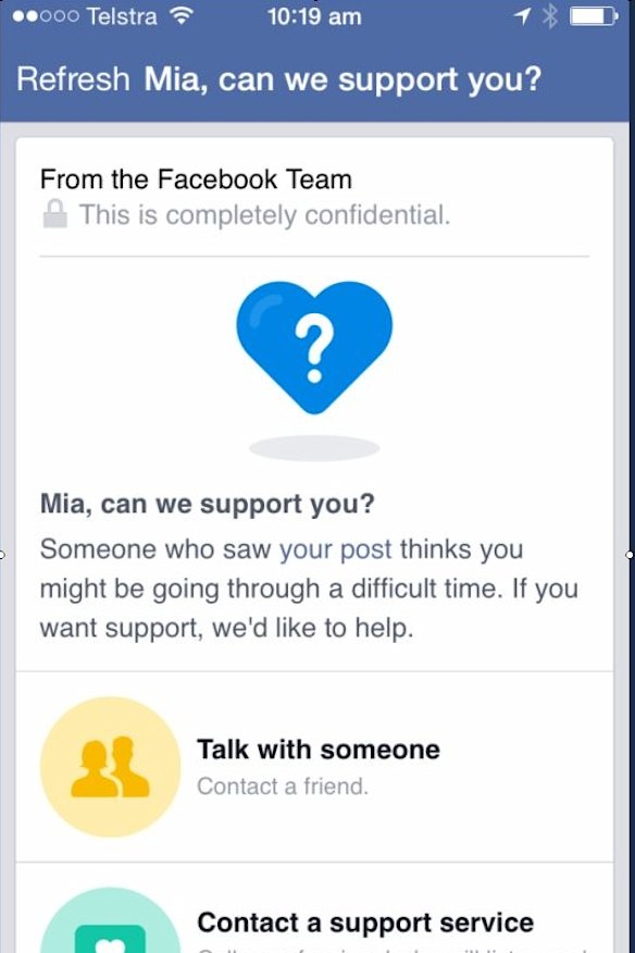 The screen a Facebook user will see after they have been flagged.