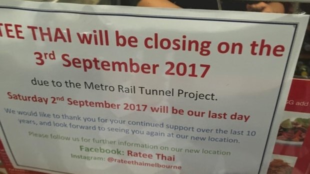 Restaurants in the Port Phillip Arcade are closing due to the Metro Rail Tunnel.