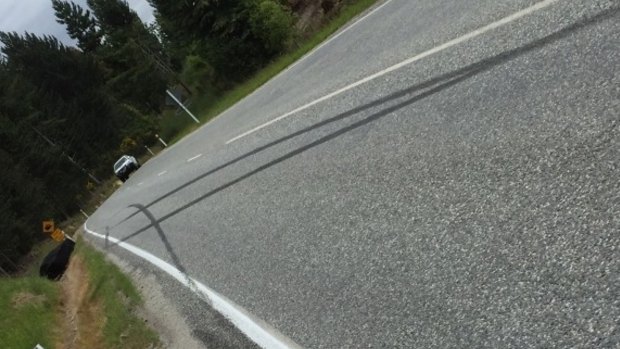 Skid marks were visible for some distance near the scene of the crash at Closeburn.