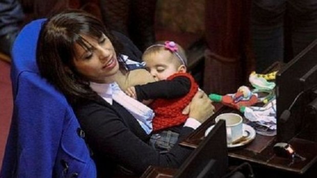 Victoria Donda Perez breastfeeding baby Trilce in parliament.