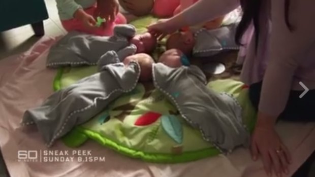 At home: the quintuplets returned home after two months in hospital. 