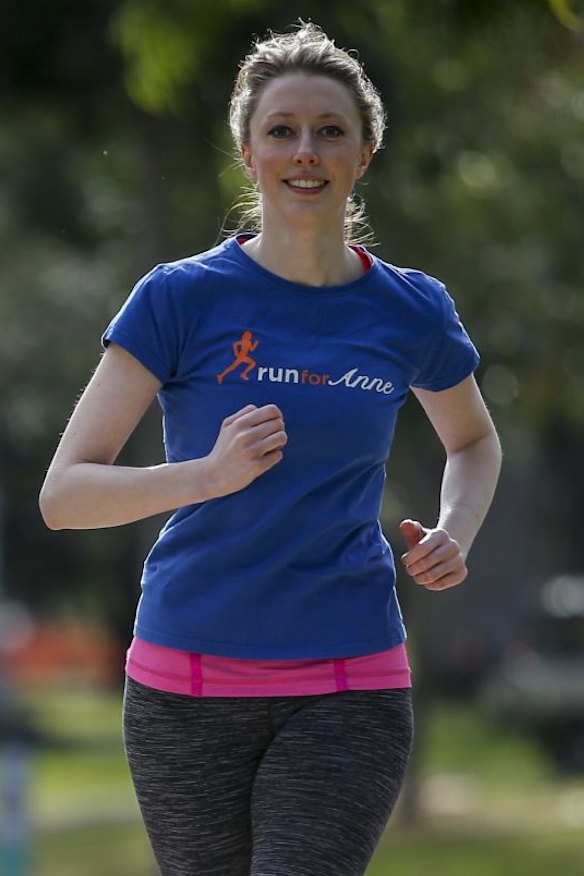 Clare Warren gets ready ahead of this year's Run Melbourne. 21 July 2015. The Age NEWS. Photo: Eddie Jim.