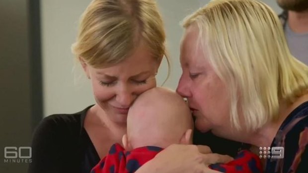 Sally Faulkner is reunited with her baby, Eli, and her mother, Karen.