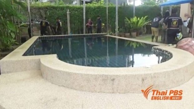 The pool where father and son suffered an electric shock.