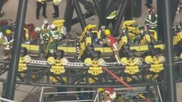 Emergency services attempting to free people from the Smiler at Alton Towers.