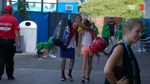 Nick Kyrgios and Ajla Tomljanovic have been spotted kissing at the Australian Open.