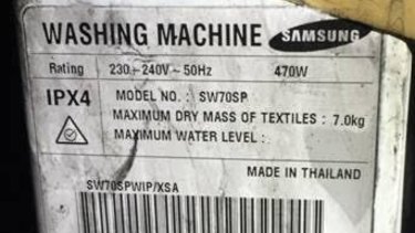 The label on a unit that caught fire on November 30, 2015, in Moorebank. Model no. SW70SPWIP is one of six under recall.
