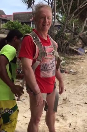 Australian Roger Hussey before the fall on Kata beach, Thailand.