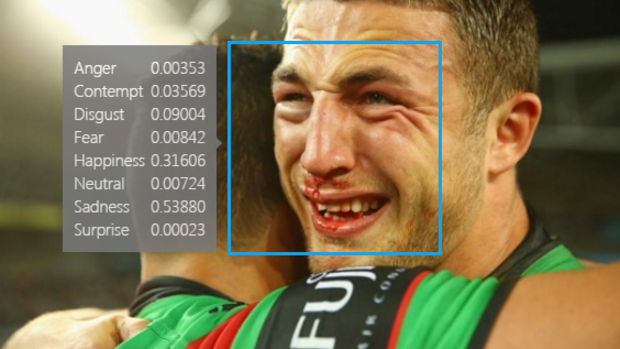 Complicated: The app detected sadness instead of happiness as Sam Burgess and the Rabbitohs won the 2014 NRL premiership.