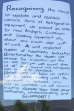 A left on the door of the Central Cafe in Gungahlin. The note appeared above a closure notice.