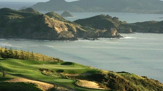 The golf course at Kauri Cliffs, a luxury lodge in the Bay of Islands region, New Zealand.