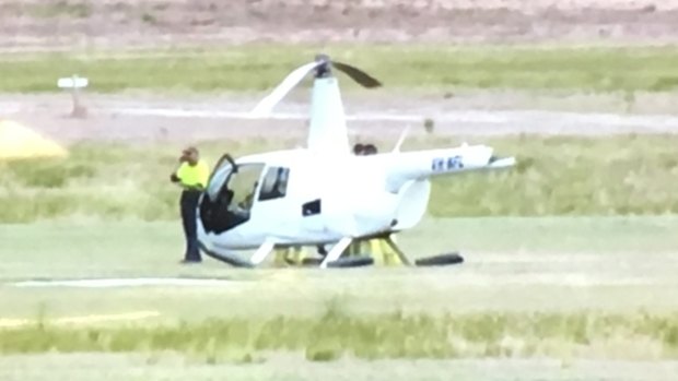 The tail of the helicopter snapped off during a crash landing.