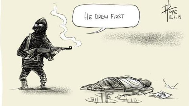 <i>Canberra Times</i> cartoonist David Pope's reaction to the <i>Charlie Hebdo</i> attack.
