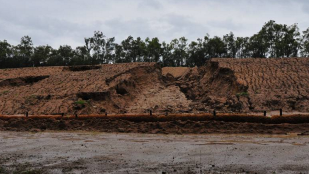 Section of Rio Tinto's Warkworth sediment dam that gave way during the early January big rains.