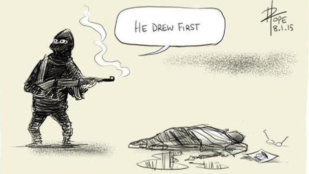 David Pope's cartoon reaction to the <i>Charlie Hebdo</i> attack.