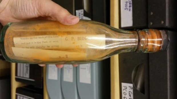 Dr George Bidder released more than 1000 bottles with messages 111 years ago. The oldest surviving one has washed up in Germany.