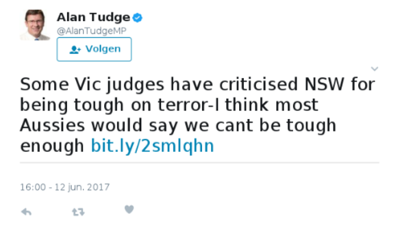 The tweet deleted by Alan Tudge, according to Politwoops.