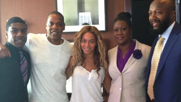 Beyonce and Jay-Z with the parents of Trayvon Martin, who was shot in 2012.